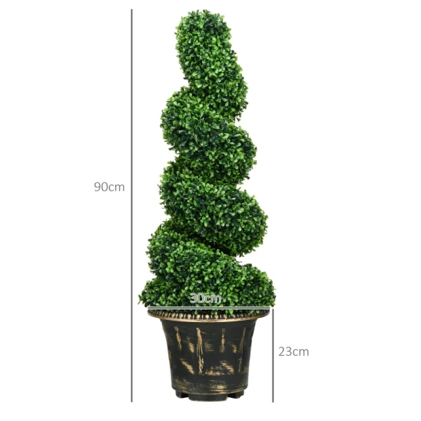 Spiraalvormige Buxus, Set Van 2 Kunstplanten, Met Pot, 90 Cm Hoog, Groen 3