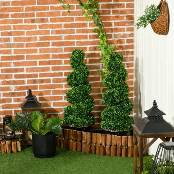 Spiraalvormige Buxus, Set Van 2 Kunstplanten, Met Pot, 90 Cm Hoog, Groen 7