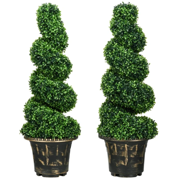 Spiraalvormige Buxus, Set Van 2 Kunstplanten, Met Pot, 90 Cm Hoog, Groen 1