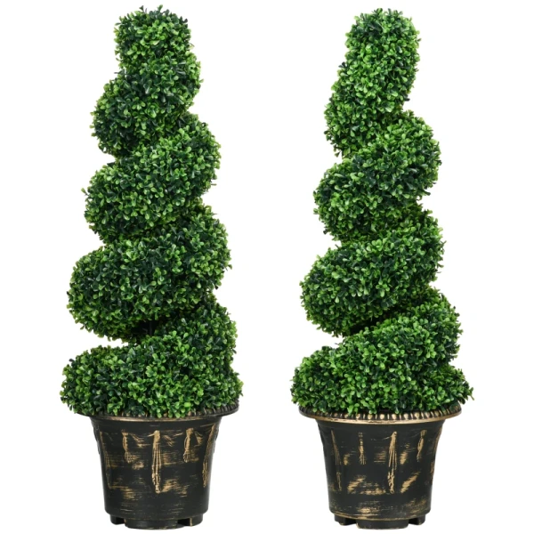 Spiraalvormige Buxus, Set Van 2 Kunstplanten, Met Pot, 90 Cm Hoog, Groen 10