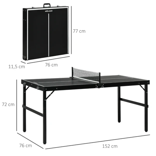 Tafeltennisset Voor Kinderen, Opvouwbaar, Slot En Handgreep, Aluminium Frame, 152x76x72 Cm, Zwart 3