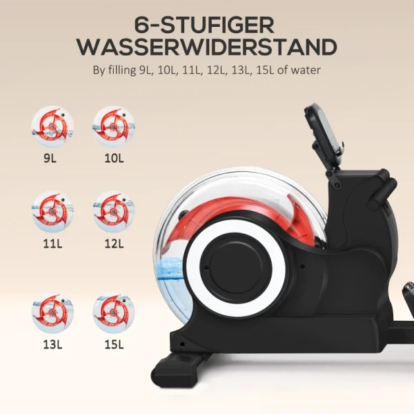 Waterroeitrainer, Opvouwbaar, 6 Weerstanden, Display, Gsm-houder, Tot 120 Kg, Metalen Frame, Zwart 5