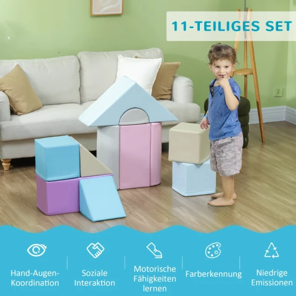 11 Stuks Zachte Bouwstenenset, Bouwstenen Van Schuim Voor Rondrennen En Klimmen, Voor Kinderen, 1-3 Jaar, Kunstleren Bekleding, Kleurrijk 4