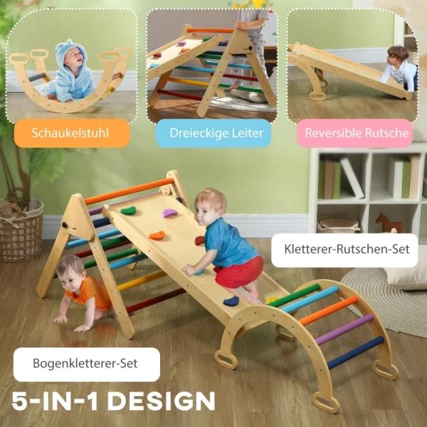 5-in-1 Kinderspeeltoestel Met Helling, Brug, Driehoekige Ladder, 18-48 Maanden, Kleurrijk, 4