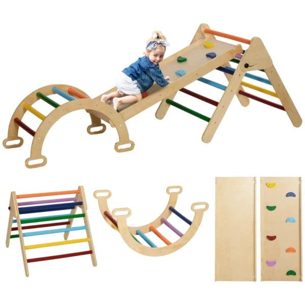 5-in-1 Kinderspeeltoestel Met Helling, Brug, Driehoekige Ladder, 18-48 Maanden, Kleurrijk, 10