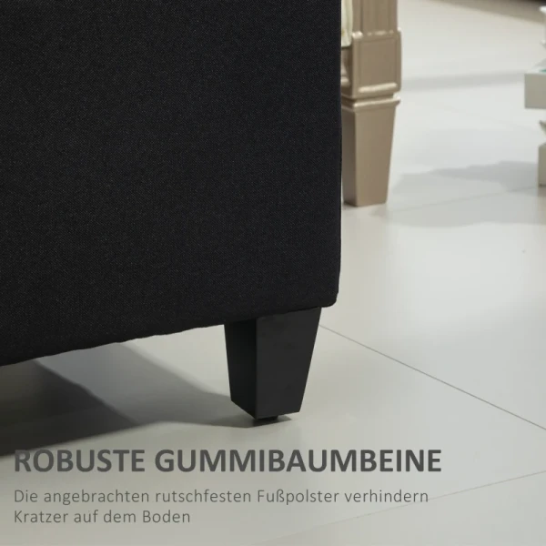 Bank Met Opbergruimte, Borstbank, Linnenachtig Polyester, Rubberhout, Zwart, 100 X 40 X 44 Cm 5