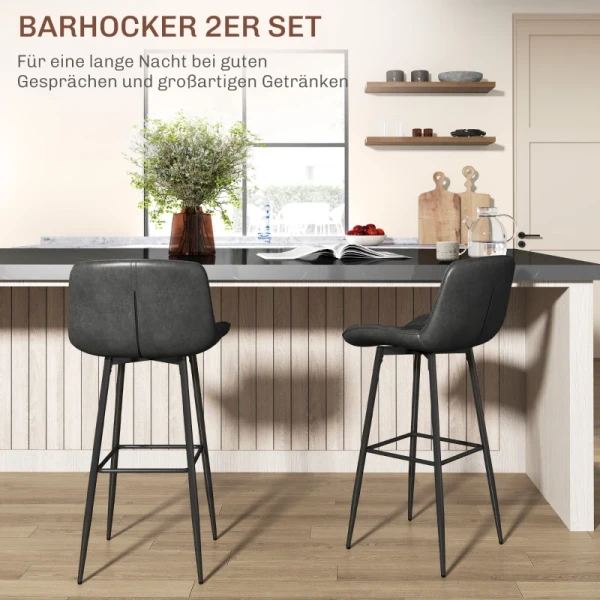 Barkrukken In Set Van 2, Mooie Quilting, Kunstleren Bekleding, 98 Cm, Tot 120 Kg, Antraciet 4