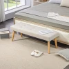 Bedbank, Bank, Zachte Bekleding, Linnenlook, Tot 120 Kg, Naturel Houten Poten, 120x41x43cm, Crème 2