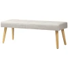 Bedbank, Bank, Zachte Bekleding, Linnenlook, Tot 120 Kg, Naturel Houten Poten, 120x41x43cm, Crème 1