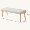 Bedbank, Bank, Zachte Bekleding, Linnenlook, Tot 120 Kg, Naturel Houten Poten, 120x41x43cm, Crème 3