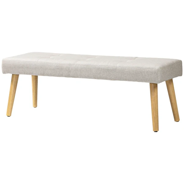 Bedbank, Bank, Zachte Bekleding, Linnenlook, Tot 120 Kg, Naturel Houten Poten, 120x41x43cm, Crème 1