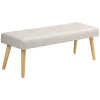 Bedbank, Bank, Zachte Bekleding, Linnenlook, Tot 120 Kg, Naturel Houten Poten, 120x41x43cm, Crème 10