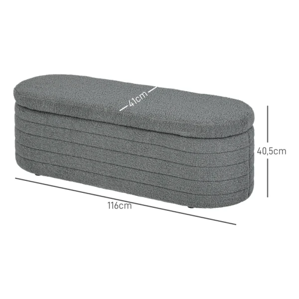 Bedbank, Opbergruimte, Teddyfleece, 116x41x40,5cm, Lichtgrijs 3