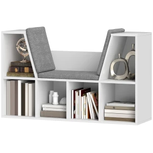 Boekenkast Met Zitting, 6 Vakken, Gewatteerd, 105 X 30 X 63 Cm, Wit 1