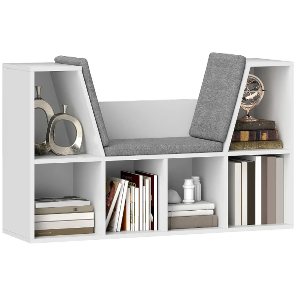 Boekenkast Met Zitting, 6 Vakken, Gewatteerd, 105 X 30 X 63 Cm, Wit 10