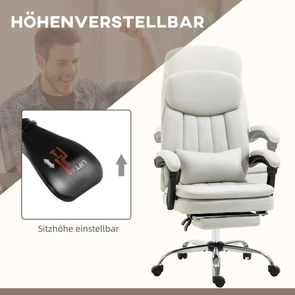 Bureaustoel Met Massage- En Verwarmingsfunctie, Ergonomisch, 66x67x110-118cm, Crèmewit 5