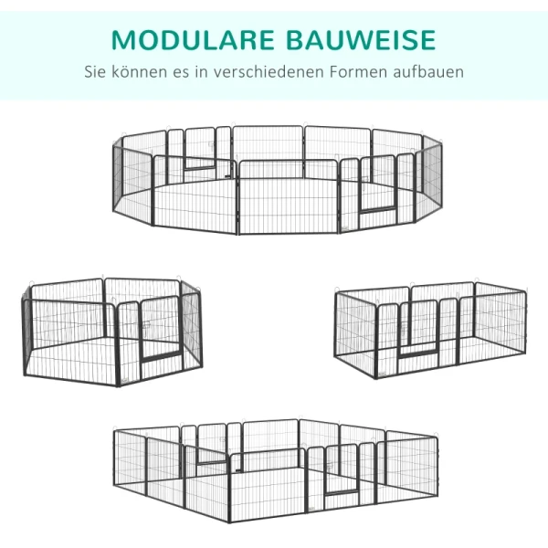 Dierenverblijf, Puppyren, Puppyhek, 12 Panelen, Buiten En Binnen, Zwart 4