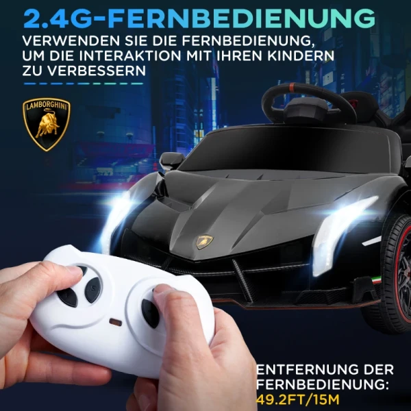 Elektrische Kinderauto, Gelicentieerd Lamborghini Veneno, 3-7 Km/u, Vleugeldeuren, Muziekspeler, Afstandsbediening, Zwart 5