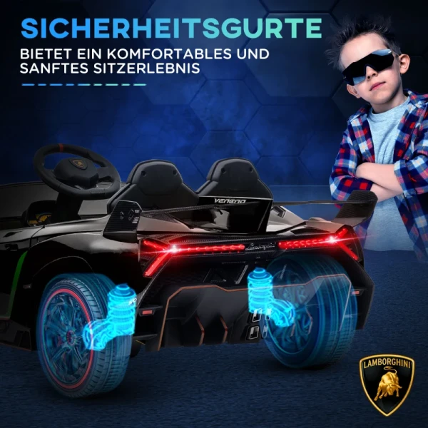 Elektrische Kinderauto, Gelicentieerd Lamborghini Veneno, 3-7 Km/u, Vleugeldeuren, Muziekspeler, Afstandsbediening, Zwart 7