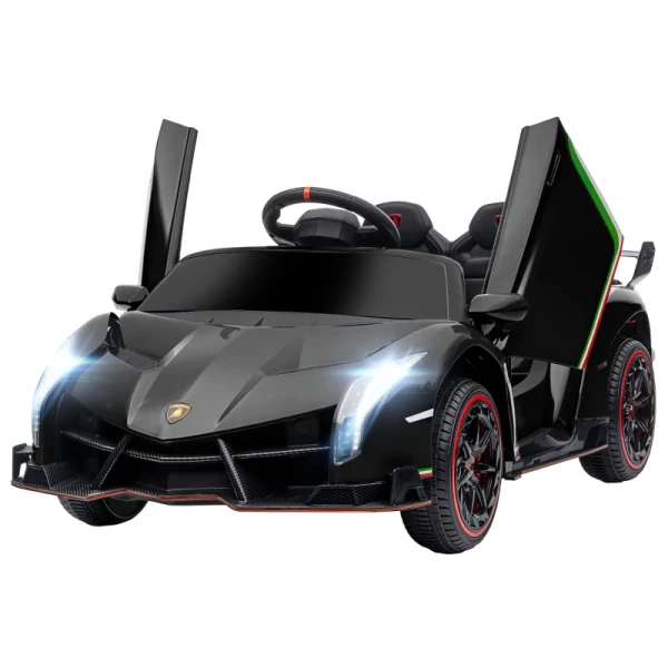 Elektrische Kinderauto, Gelicentieerd Lamborghini Veneno, 3-7 Km/u, Vleugeldeuren, Muziekspeler, Afstandsbediening, Zwart 1