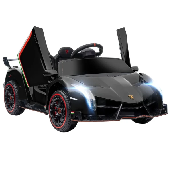 Elektrische Kinderauto, Gelicentieerd Lamborghini Veneno, 3-7 Km/u, Vleugeldeuren, Muziekspeler, Afstandsbediening, Zwart 10