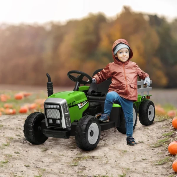 Elektrische Kinderauto, Kindertractor, Inclusief Ouderafstandsbediening, Max. Snelheid 6 Km/u, Groen + Zwart 2