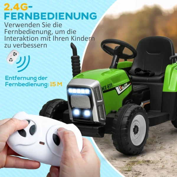 Elektrische Kinderauto, Kindertractor, Inclusief Ouderafstandsbediening, Max. Snelheid 6 Km/u, Groen + Zwart 5