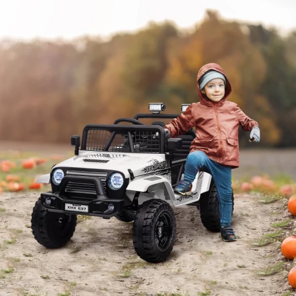 Elektrische Kinderauto Met Zachte Vering, Afstandsbediening, LED-verlichting, Claxon, 12V-motoren, Gemaakt Van Kunststof En Metaal, Wit 2