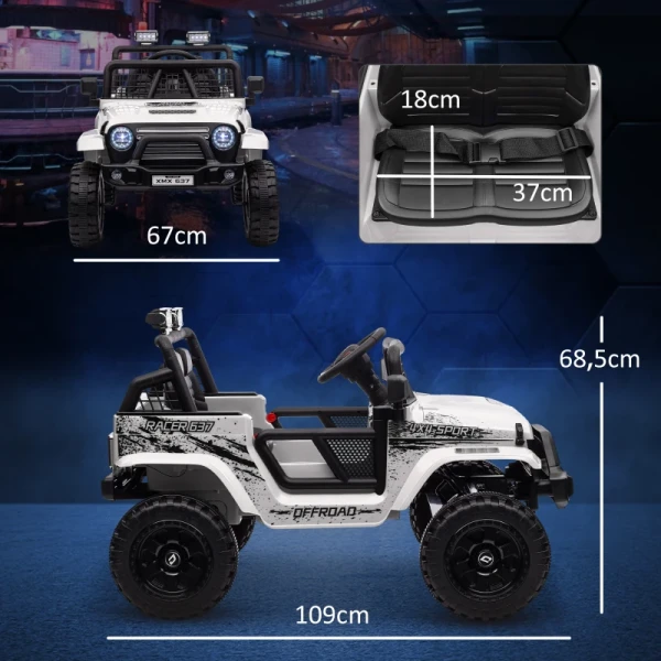 Elektrische Kinderauto Met Zachte Vering, Afstandsbediening, LED-verlichting, Claxon, 12V-motoren, Gemaakt Van Kunststof En Metaal, Wit 3