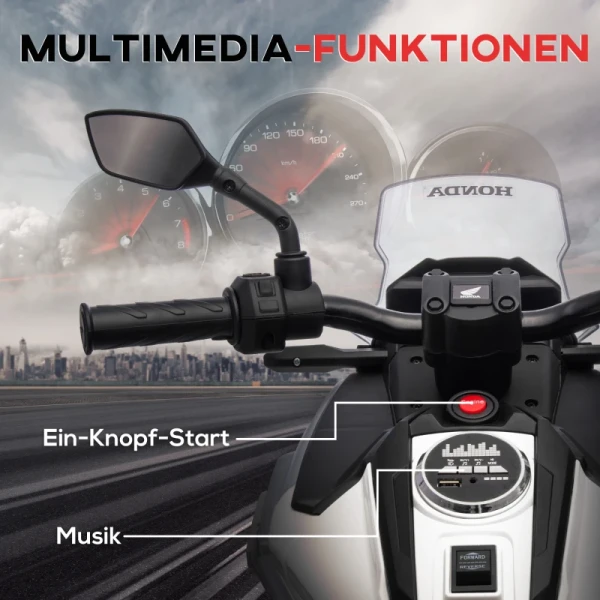 Elektrische Kindermotor, Honda, 3 Km/u, Muziek & Licht, 3-6 Jaar, Tot 30 Kg, Wit 5