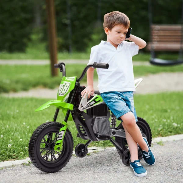 Elektrische Kindermotorfiets Met Handmatige Gasbediening, Trainingsfietsjes, Muziek, Groen 2