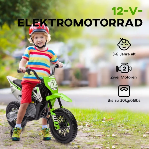 Elektrische Kindermotorfiets Met Handmatige Gasbediening, Trainingsfietsjes, Muziek, Groen 6