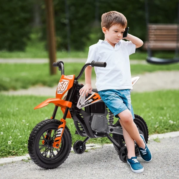 Elektrische Kindermotorfiets Met Handmatige Gasbediening, Trainingsfietsjes, Muziek, Oranje 2