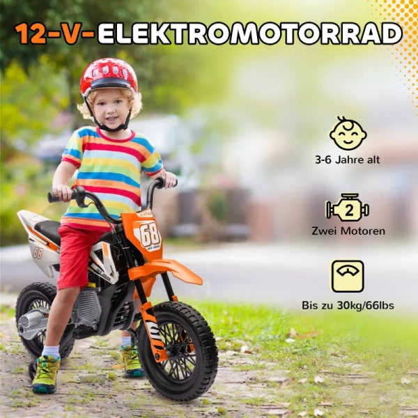 Elektrische Kindermotorfiets Met Handmatige Gasbediening, Trainingsfietsjes, Muziek, Oranje 6