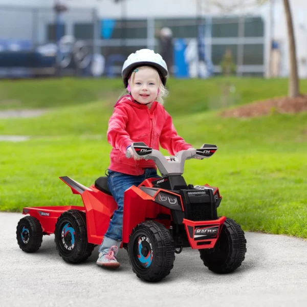 Elektrische Kinderquad Met Aanhanger, 2,5 Km/u, 50 Minuten Reistijd, Voor 1,5 Tot 3 Jaar, Tot 25 Kg, Rood 2