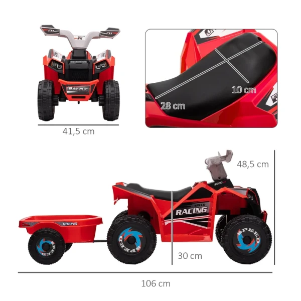 Elektrische Kinderquad Met Aanhanger, 2,5 Km/u, 50 Minuten Reistijd, Voor 1,5 Tot 3 Jaar, Tot 25 Kg, Rood 3