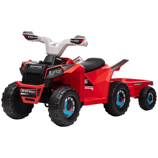 Elektrische Kinderquad Met Aanhanger, 2,5 Km/u, 50 Minuten Reistijd, Voor 1,5 Tot 3 Jaar, Tot 25 Kg, Rood 1