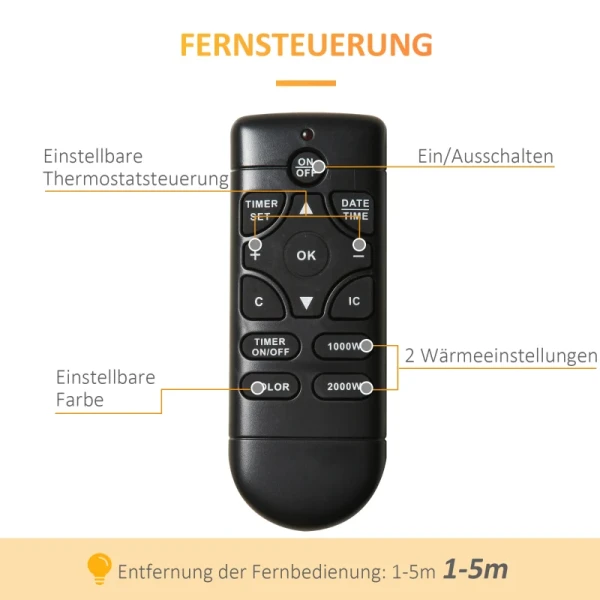 Elektrische Wandhaard, 1000W/2000W, LED Vuureffect, Afstandsbediening, Stijlvolle Uitstraling, Met Verwarmingsfunctie 6