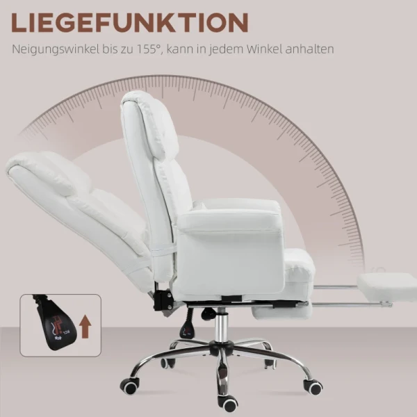 Ergonomische Bureaustoel, In Hoogte Verstelbaar 48-56 Cm, Kantelbare Rugleuning, Voetsteun, Wit 6