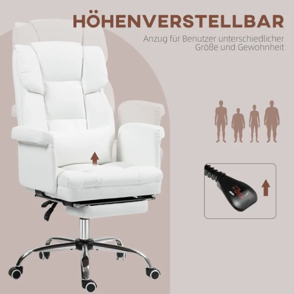 Ergonomische Bureaustoel, In Hoogte Verstelbaar 48-56 Cm, Kantelbare Rugleuning, Voetsteun, Wit 7