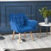 Gestoffeerde Fauteuil, Accentfauteuil, Scandi Design, Fluwelen Look, Tot 120 Kg, Rubberhouten Poten, Blauw 2