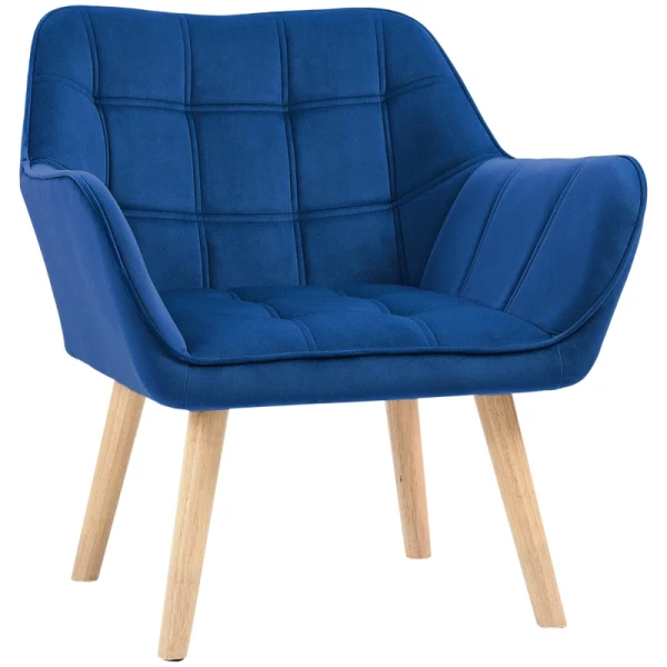 Gestoffeerde Fauteuil, Accentfauteuil, Scandi Design, Fluwelen Look, Tot 120 Kg, Rubberhouten Poten, Blauw 10