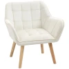 Gestoffeerde Fauteuil, Accentfauteuil, Scandi Design, Fluwelen Look, Tot 120 Kg, Rubberhouten Poten, Crème 1