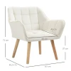 Gestoffeerde Fauteuil, Accentfauteuil, Scandi Design, Fluwelen Look, Tot 120 Kg, Rubberhouten Poten, Crème 3