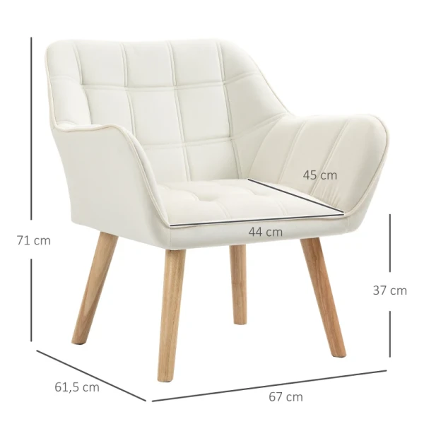 Gestoffeerde Fauteuil, Accentfauteuil, Scandi Design, Fluwelen Look, Tot 120 Kg, Rubberhouten Poten, Crème 3