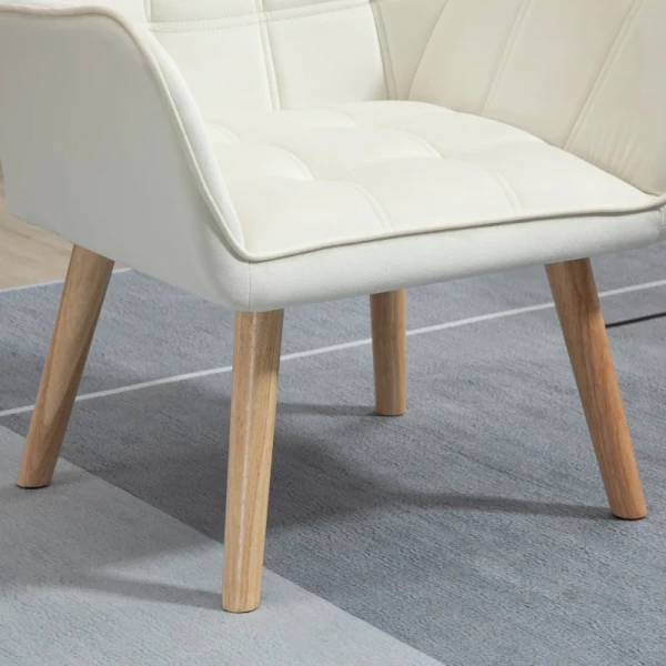 Gestoffeerde Fauteuil, Accentfauteuil, Scandi Design, Fluwelen Look, Tot 120 Kg, Rubberhouten Poten, Crème 9