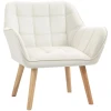 Gestoffeerde Fauteuil, Accentfauteuil, Scandi Design, Fluwelen Look, Tot 120 Kg, Rubberhouten Poten, Crème 10