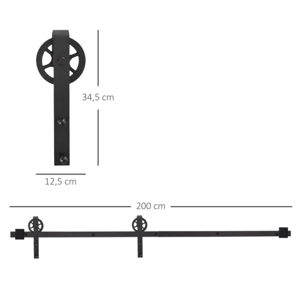 Glijrailset Voor Schuifdeur, Rustiek Design, Koolstofstaal, 200x4x0,6 Cm, Tot 90 Kg, Zwart 3