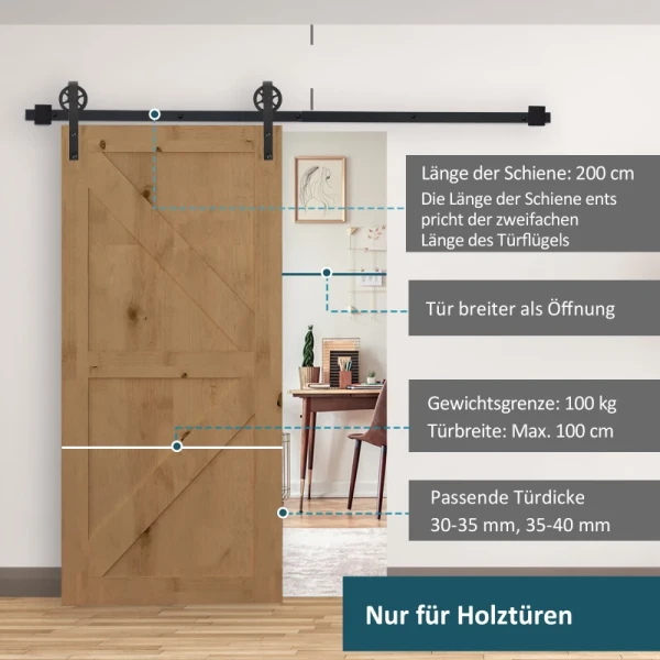 Glijrailset Voor Schuifdeur, Rustiek Design, Koolstofstaal, 200x4x0,6 Cm, Tot 90 Kg, Zwart 4