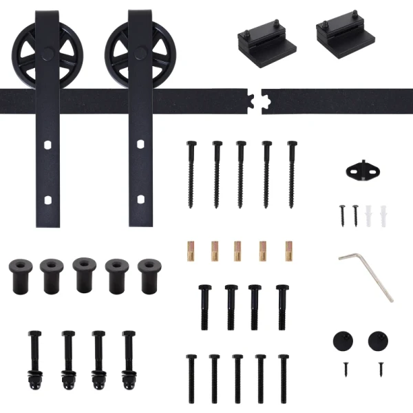 Glijrailset Voor Schuifdeur, Rustiek Design, Koolstofstaal, 200x4x0,6 Cm, Tot 90 Kg, Zwart 6